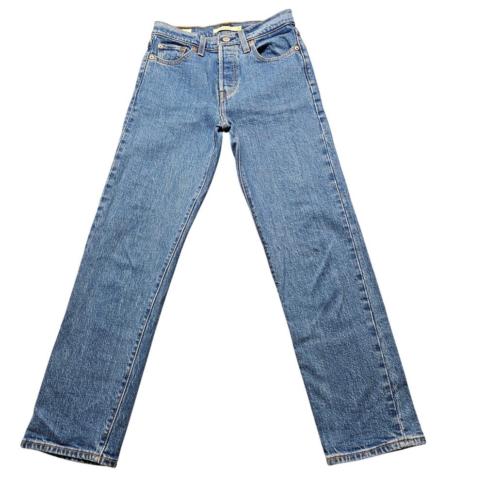 Levis Premium Wedgie Straight Jeans Womens 23 Blue Medium Wash 34964-0080 Button